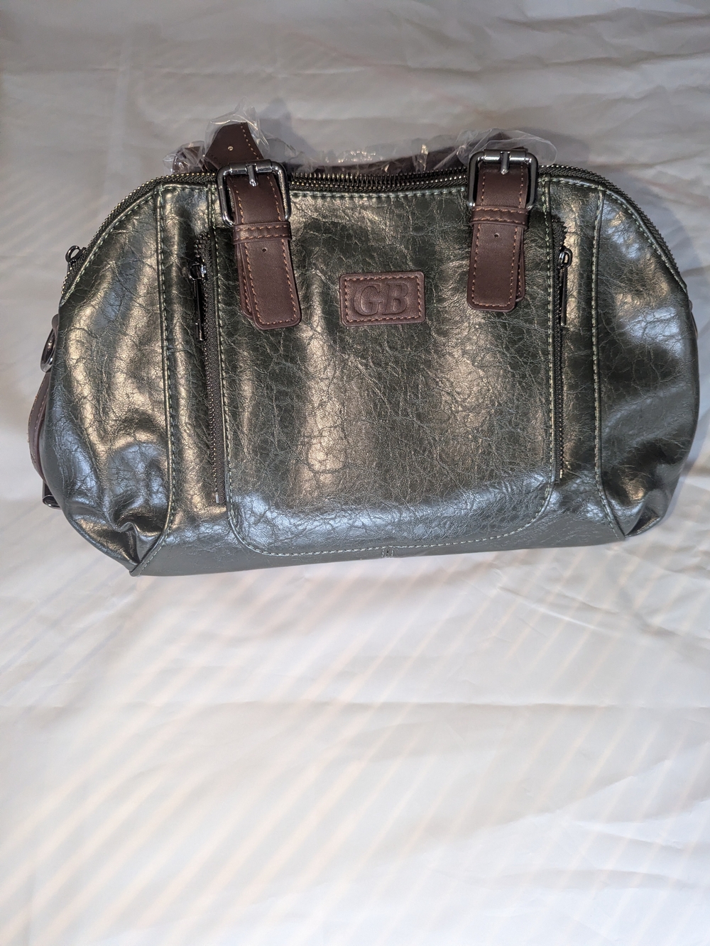 Gianni Bernini Forest Green Shoulder Bag with Dark Brown Trim